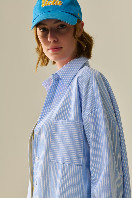White Striped Buttoned Shirt In Blue - Shirts