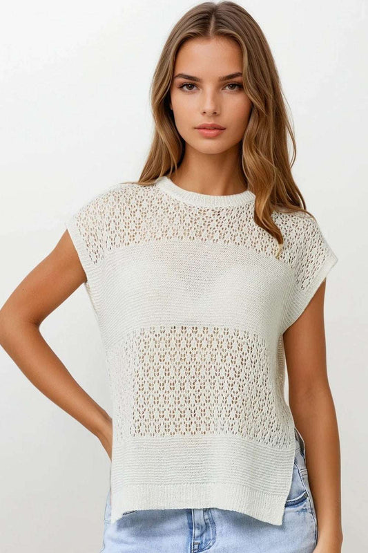 White sweater with soft open knit and dropped sleeves - Jumpers