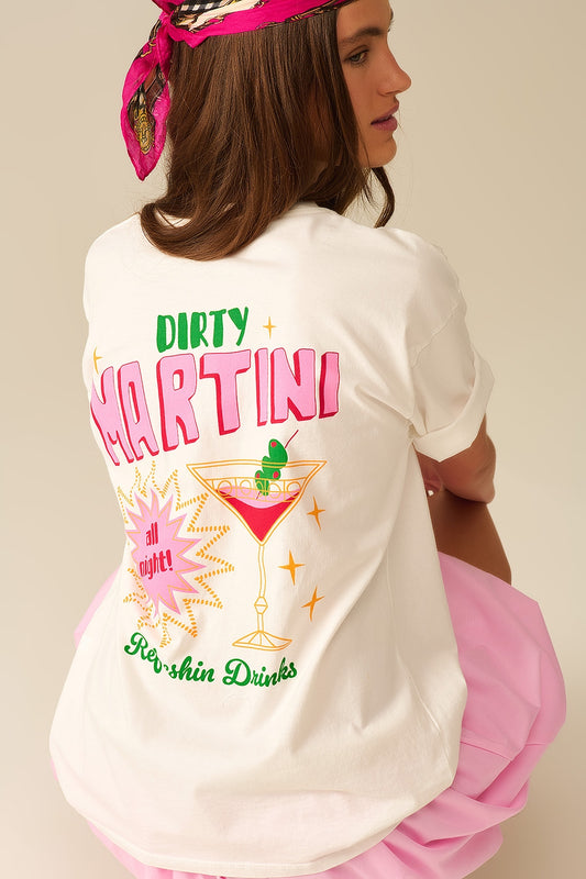 white t-shirt made in Italy with a Martini graphic logo - T-Shirts