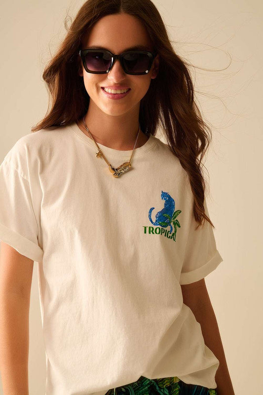 White t-shirt made in Italy with tropical graphic print - T-Shirts