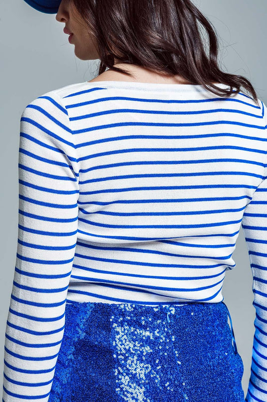 white thin sweater with blue stripes - Jumpers