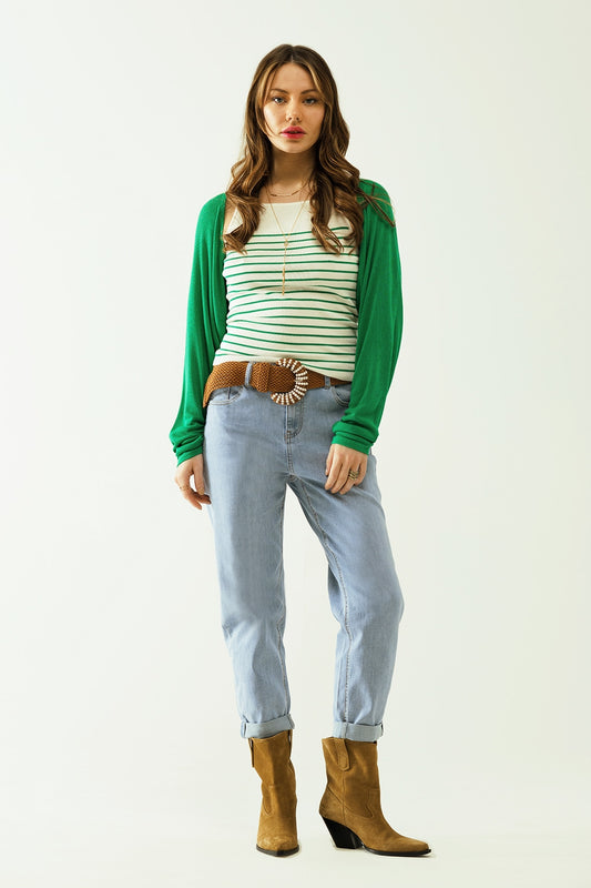 White top with green stripes and thin straps - Tops