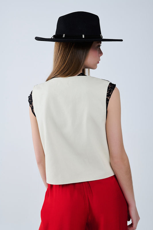 White Vest with Black Baroque embroidered - Vests