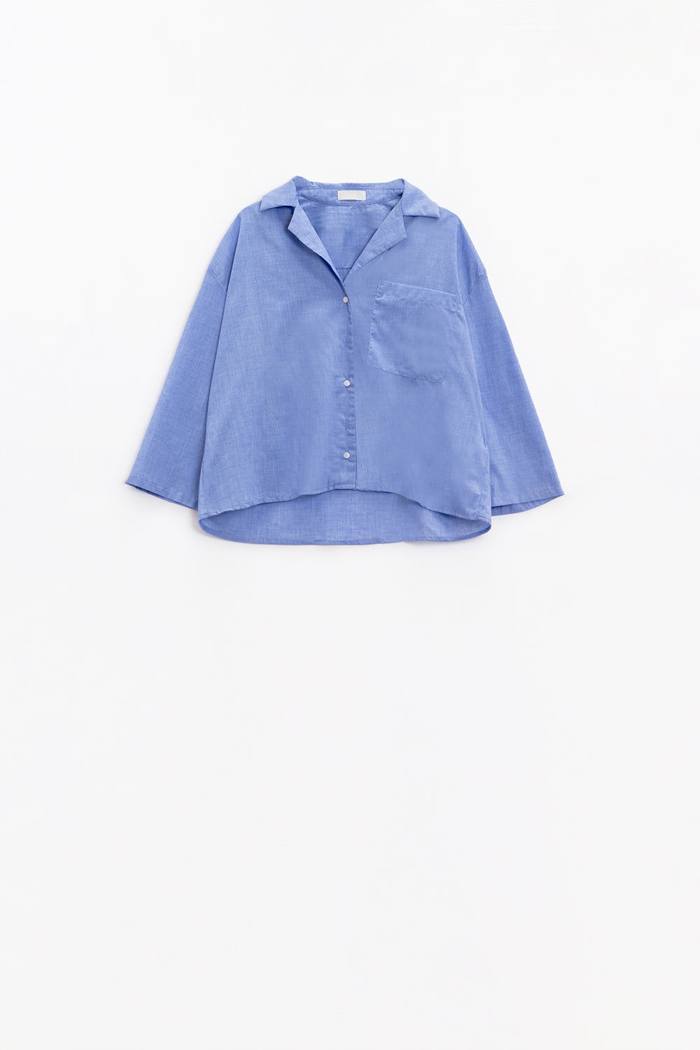 Wide 3/4 sleeves blue shirt with one chest pocket - Shirts
