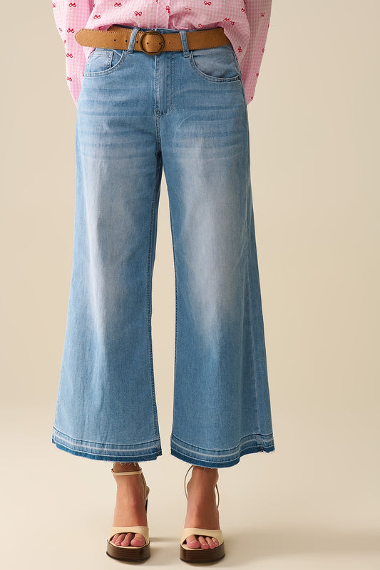 Wide-leg ankle jeans with light wash - Jeans