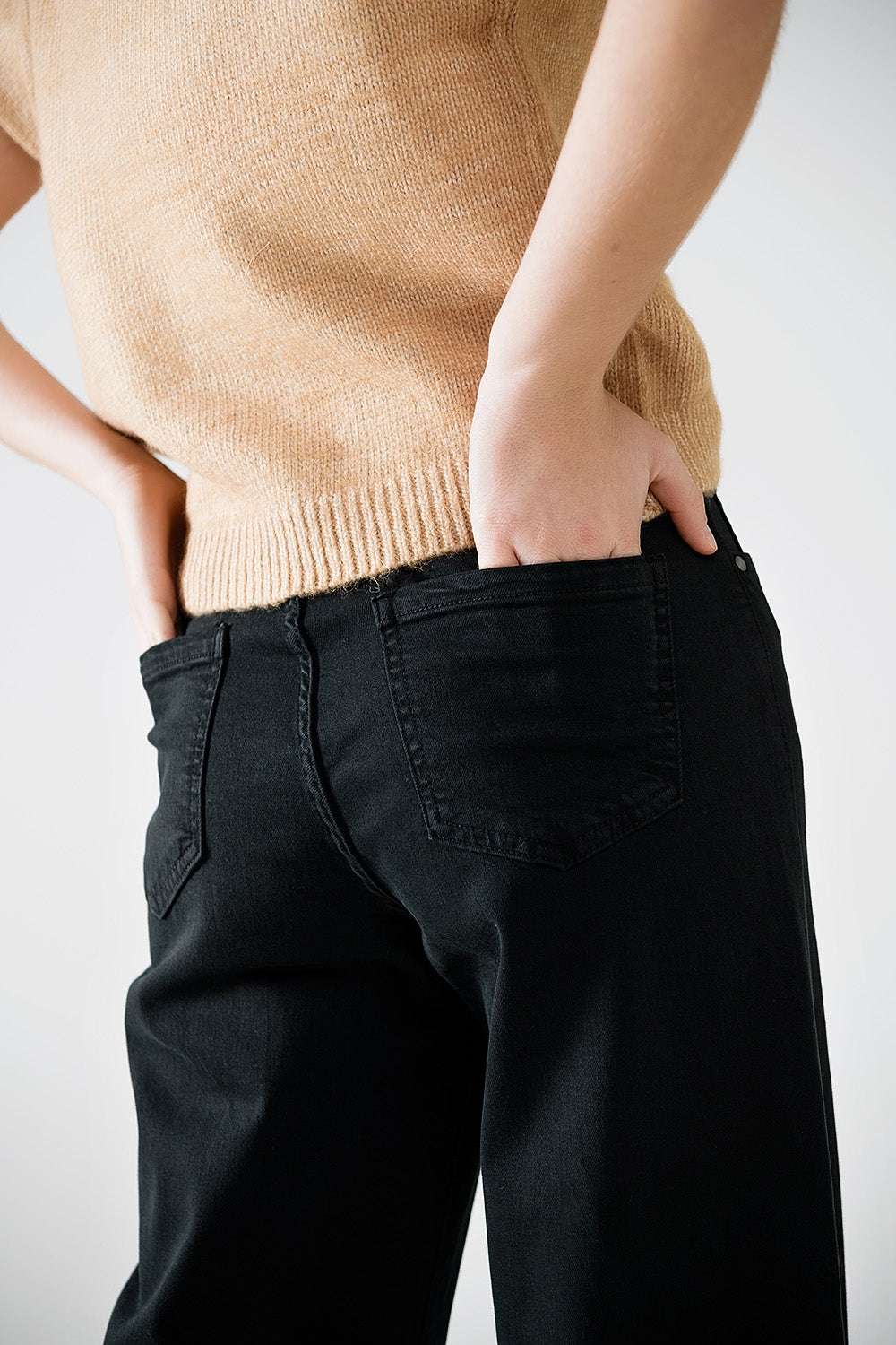 Wide leg black pants with leopard print at the bottom - Trousers