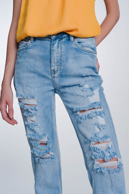 wide leg cropped raw hem jeans in blue colour - Jeans