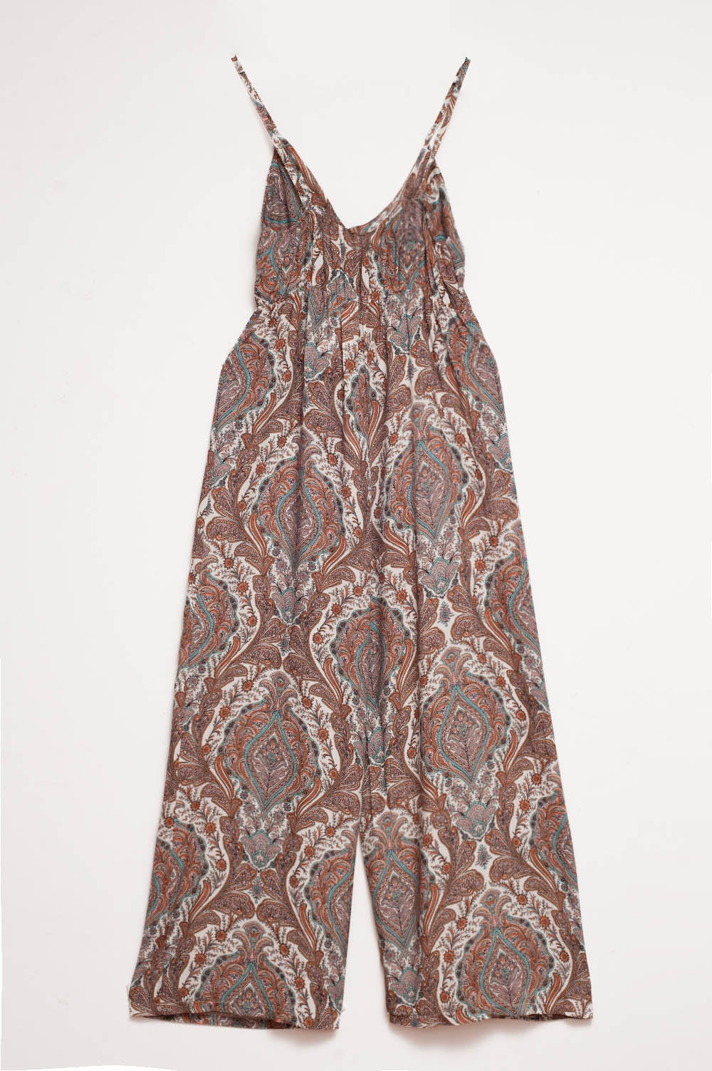 Wide leg jumpsuit in beige paisley print - Jumpsuits