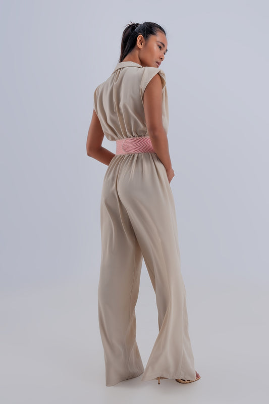 Wide leg jumpsuit in beige - Dresses