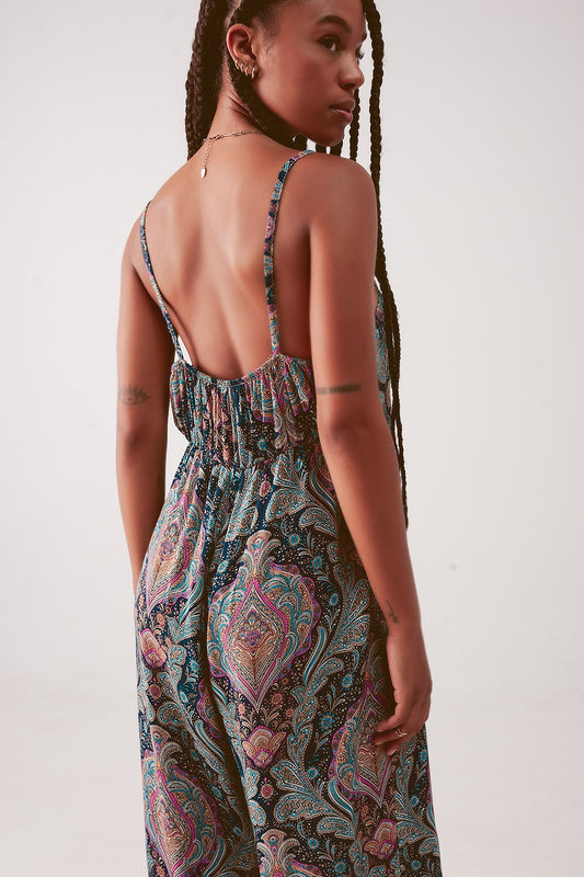Wide leg jumpsuit in navy paisley print - Dresses
