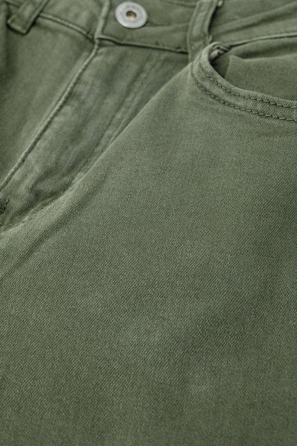 Wide leg military green pants with leopard print at the bottom - Trousers