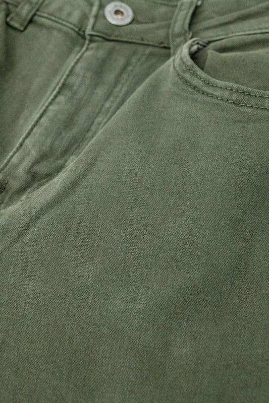 Wide leg military green pants with leopard print at the bottom - Trousers