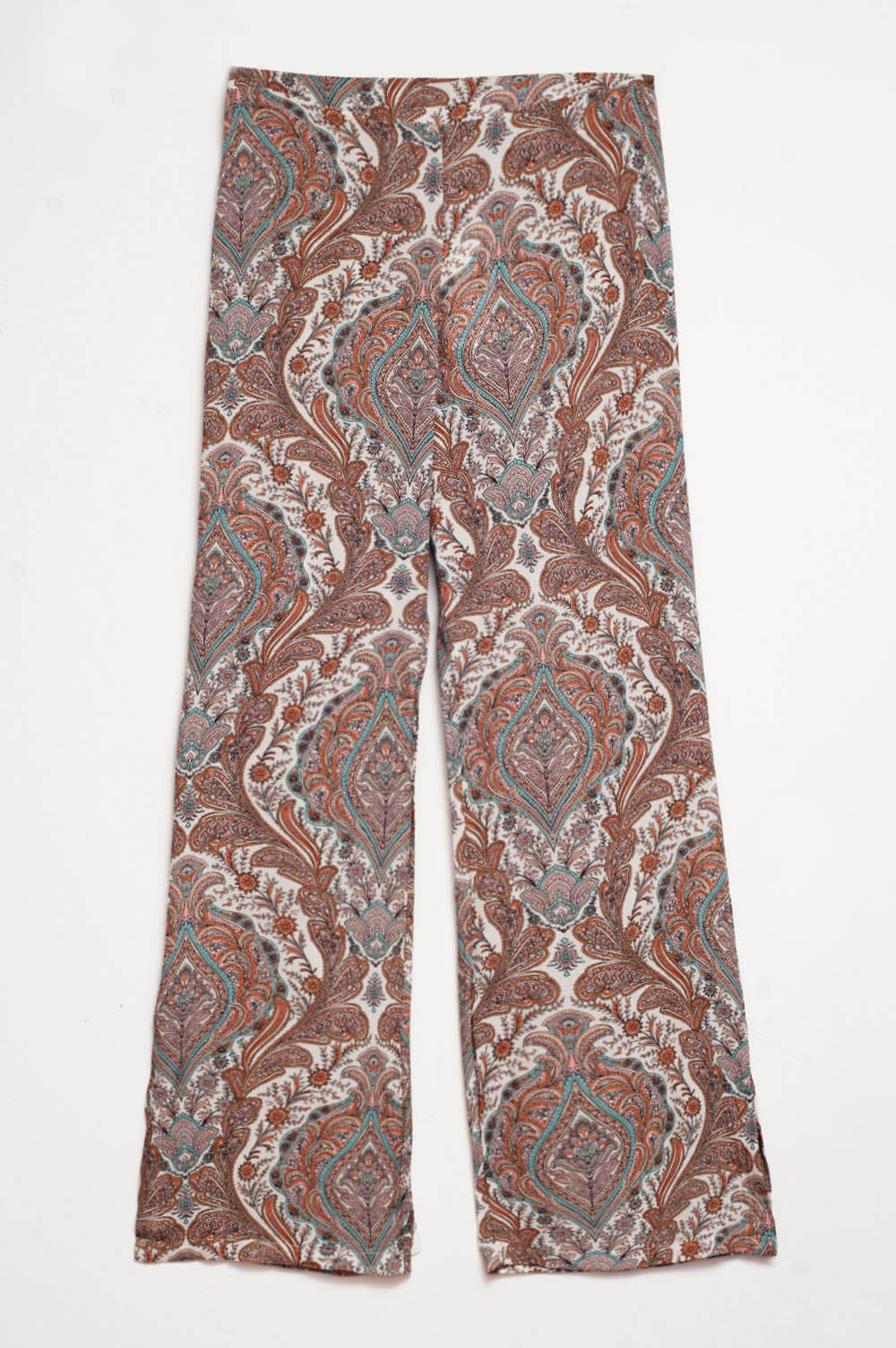 Wide leg pants in beige paisley print - Trousers