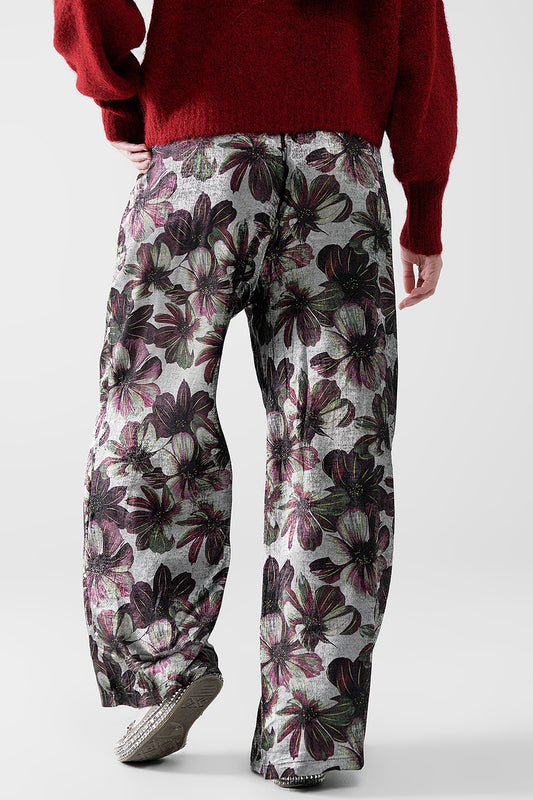 wide-leg pants in floral print - Trousers