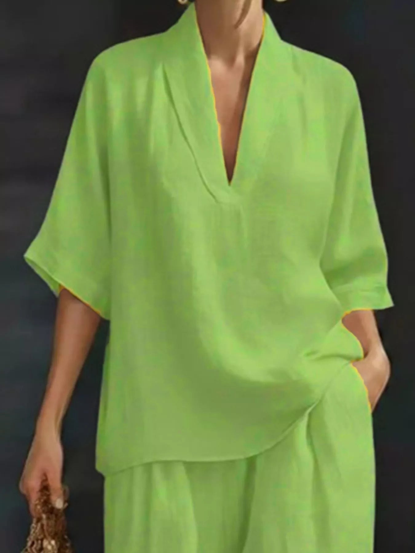 Full Size Half Sleeve Top and Wide Leg Pants Set Plus Size - Outfit Sets