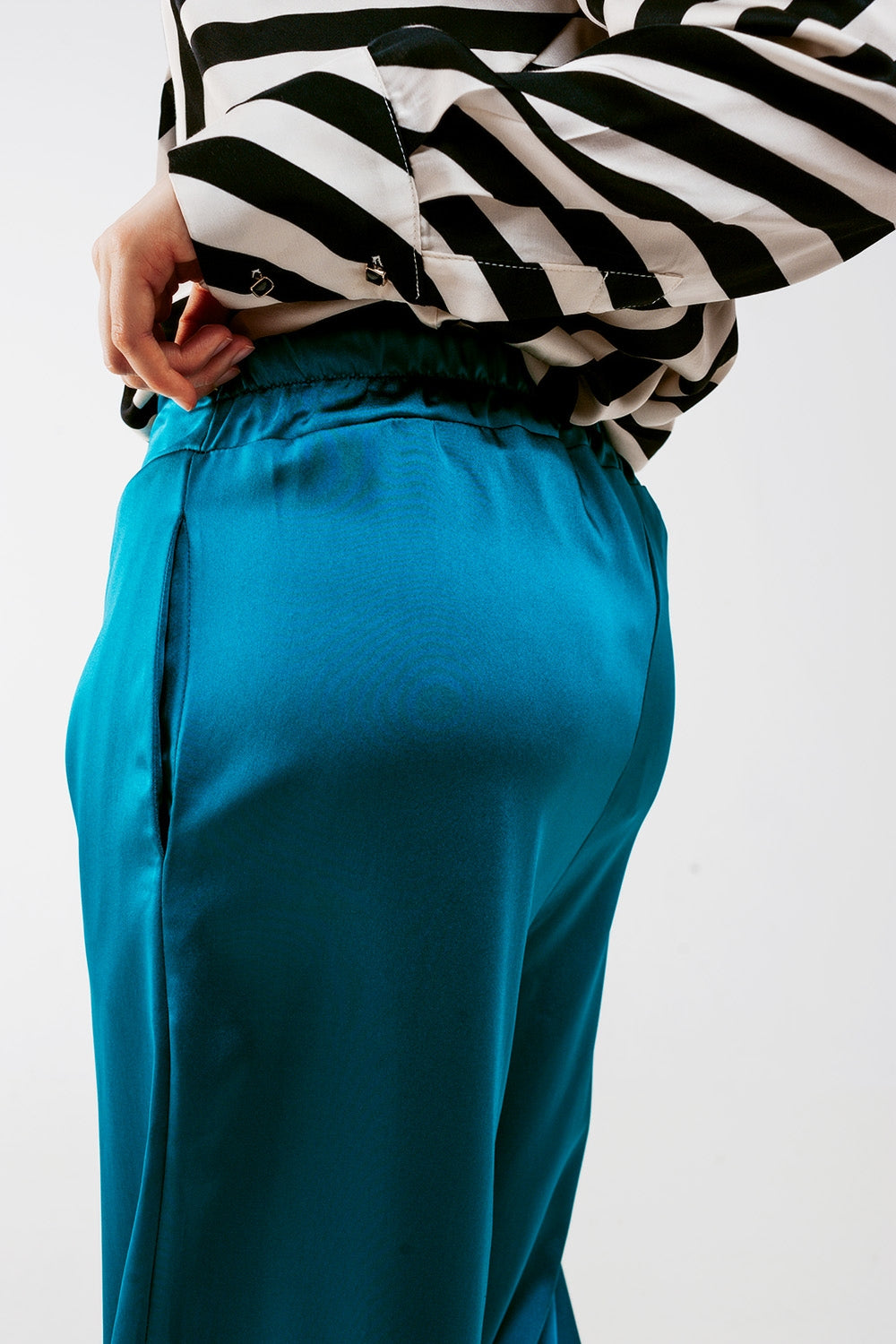 wide leg satin pants in blue - Trousers