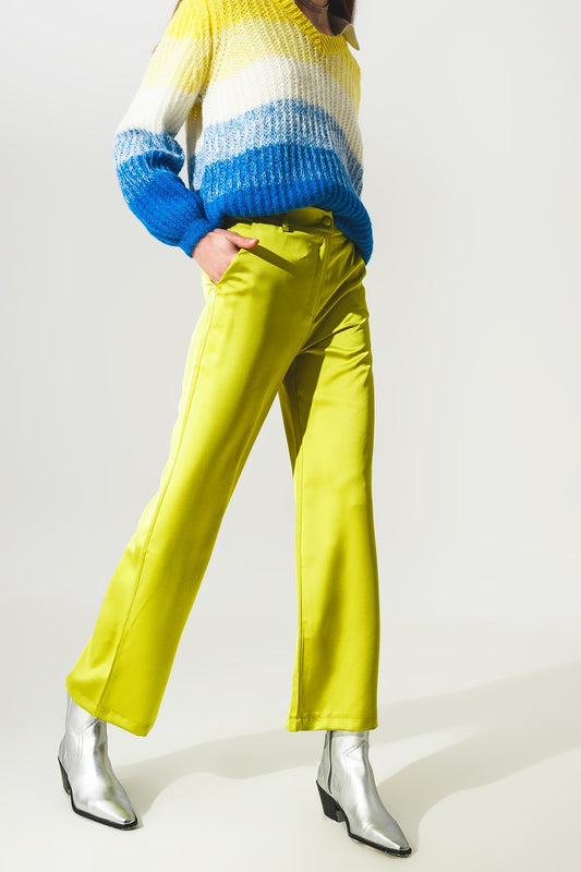 Wide leg satin pants in lime green - Trousers
