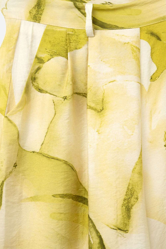 Wide Leg Trousers with Yellow Watercolor Print - Trousers