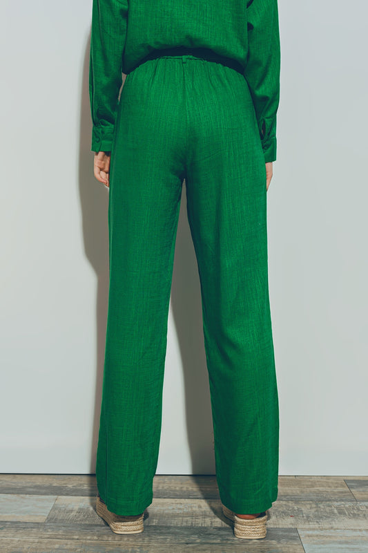 Wide-legged pants in light cotton fabric in green - Trousers