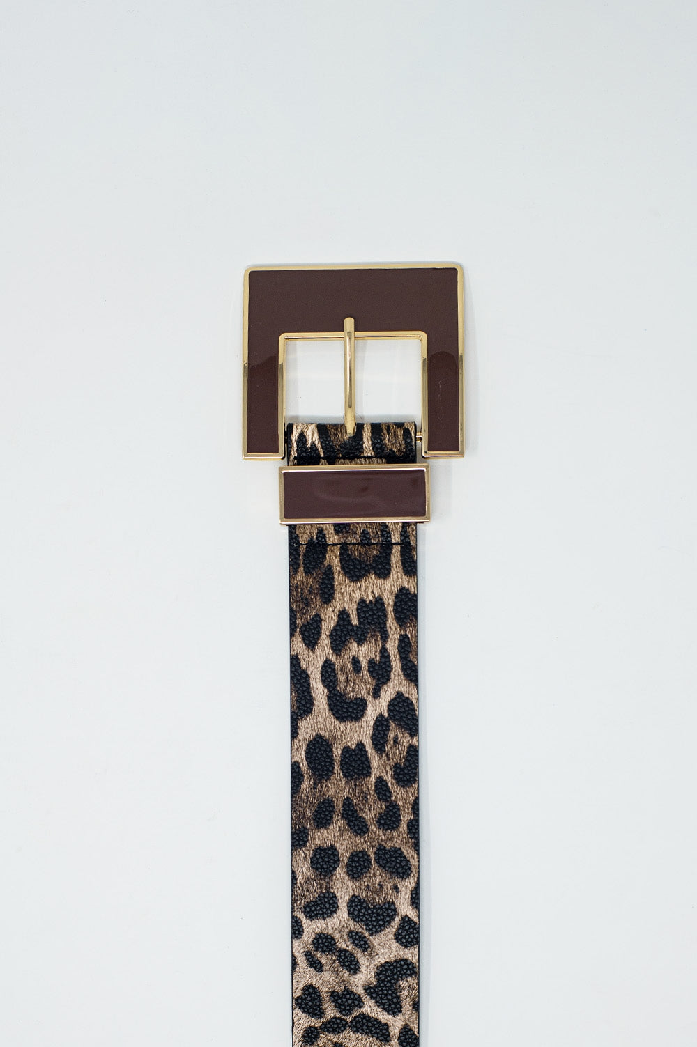 Wide leopard belt in dark brown with black square buckle - Belts