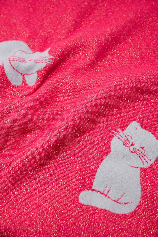 Wide soft knitted scarf in pink with cat print - Necklaces