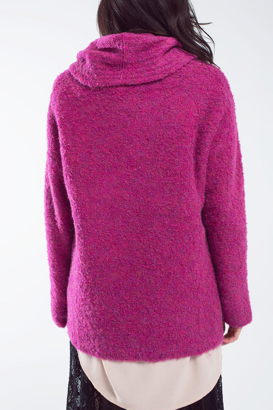 Wide sweater with bardot neck in magenta - Sweaters