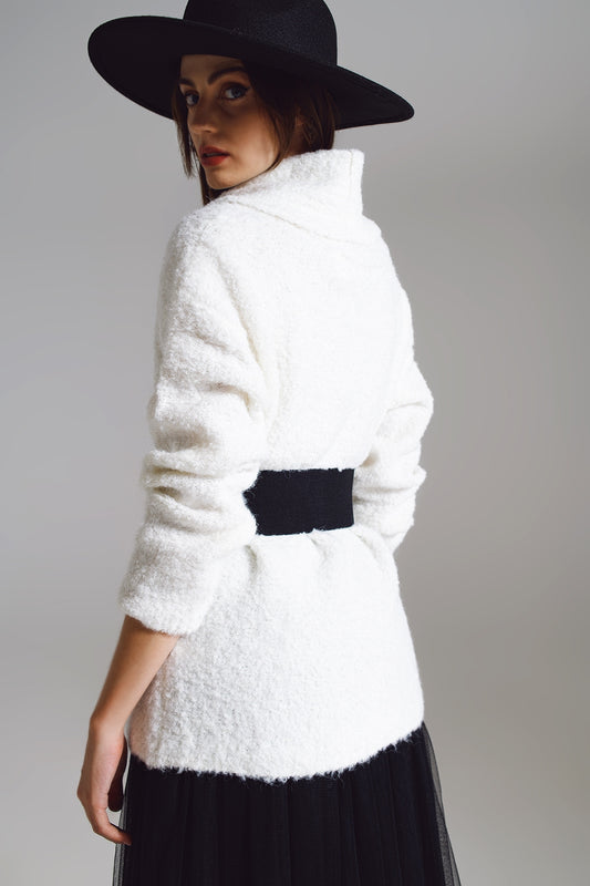 Wide sweater with bardot neck in white - Jumpers