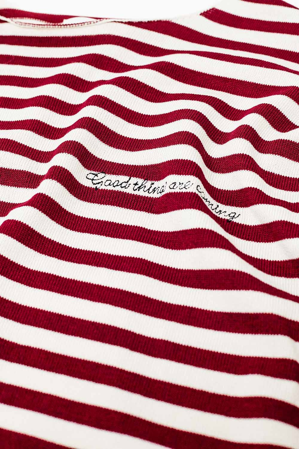 wine color striped fine knit sweater with boat neck - Jumpers