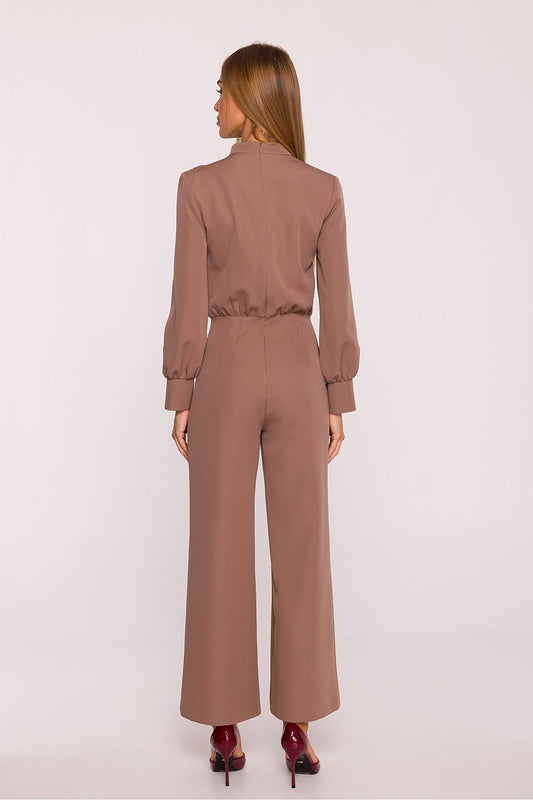 Moe women's clothing jumpsuit in brown with long sleeves and wide leg design