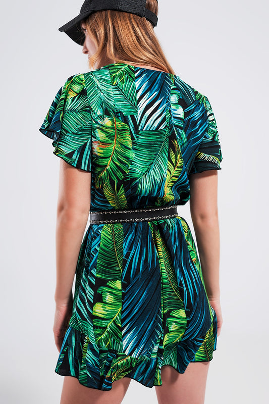 Wrap jumpsuit in green tropical print - Dresses