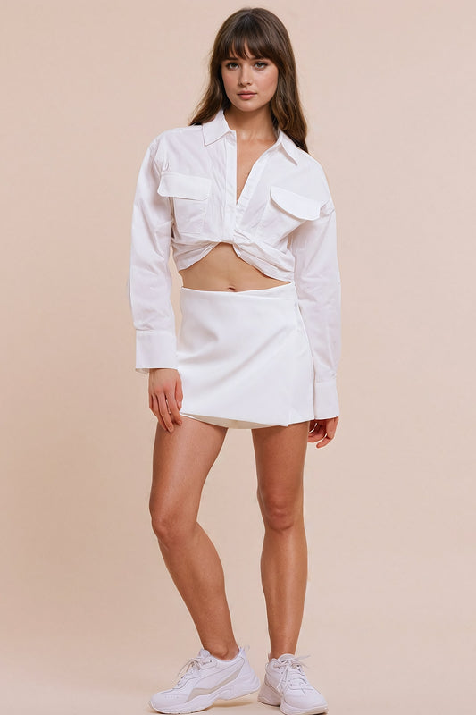 Wrap Mini Skort in White - Skorts