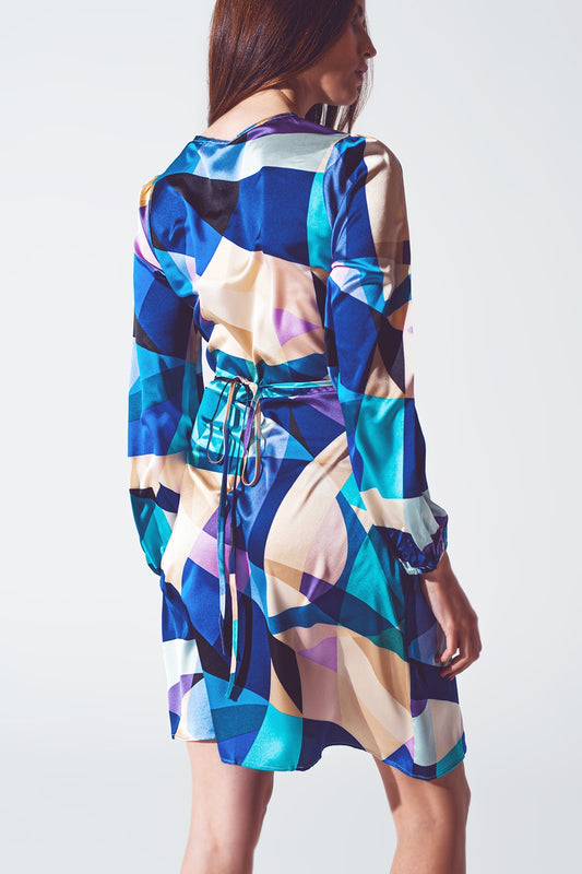 Wrap Short Abstract Print Dress in Blue - Dresses