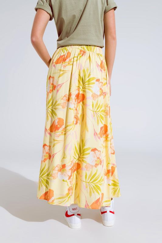yellow maxi skirt with tropical print - Skirts