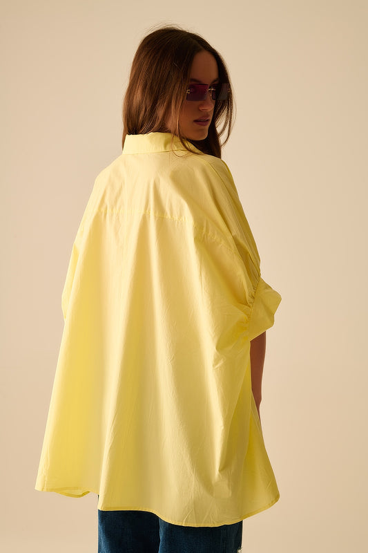 Yellow oversized blouse with short sleeve - Blouses