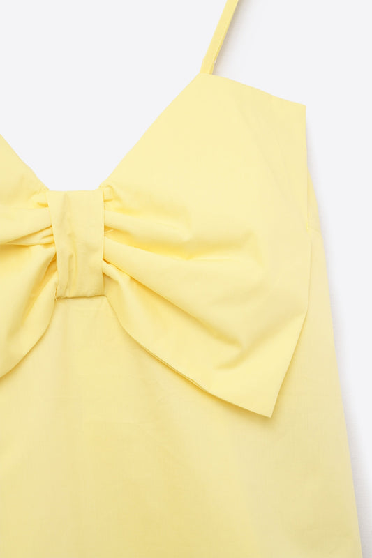 Yellow poplin crop top with bow detail - Tops