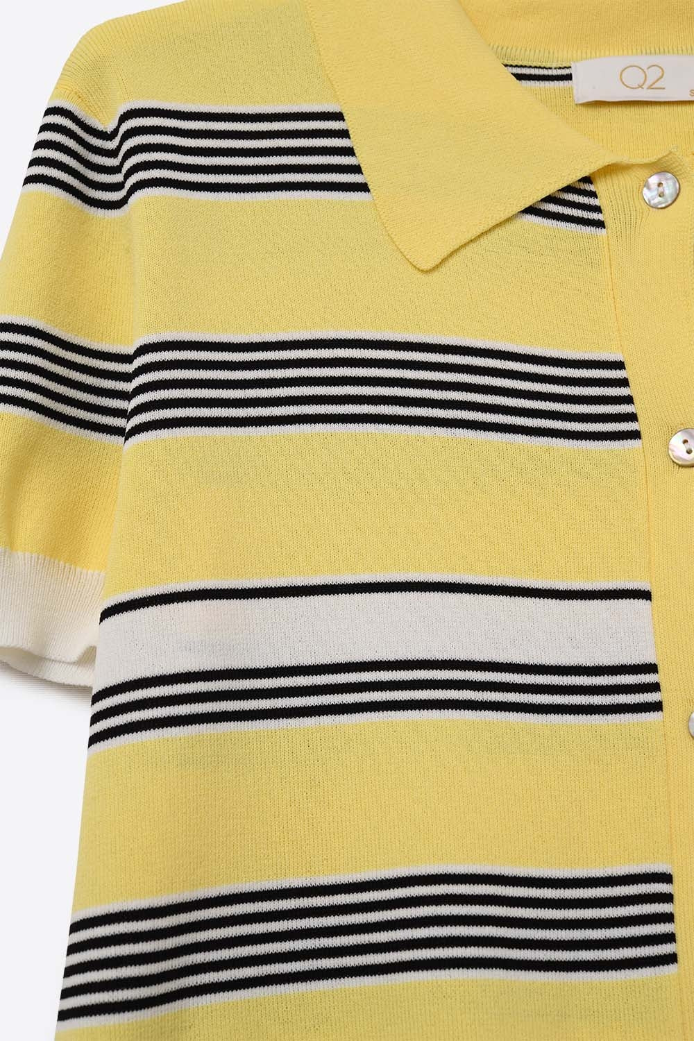Yellow Striped Button-Up Polo - Sweaters