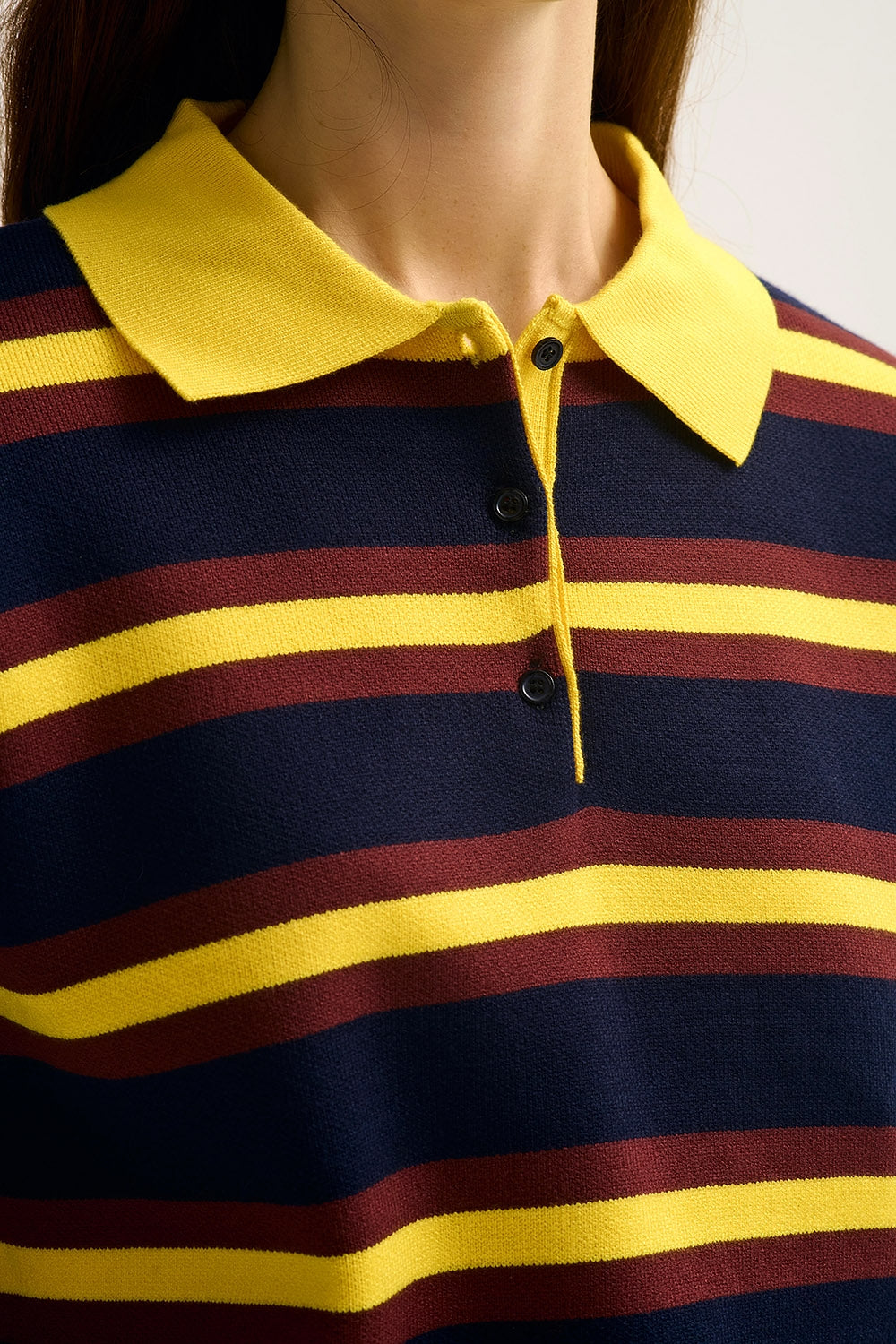 Yellow Striped Knit Polo Sweater with Relaxed Fit - Sweaters