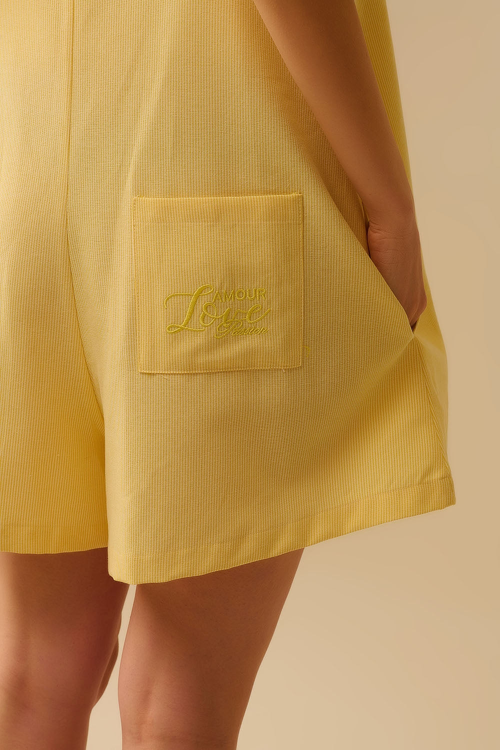 Yellow striped playsuit with shoulder ties and back pocket detail - Dresses