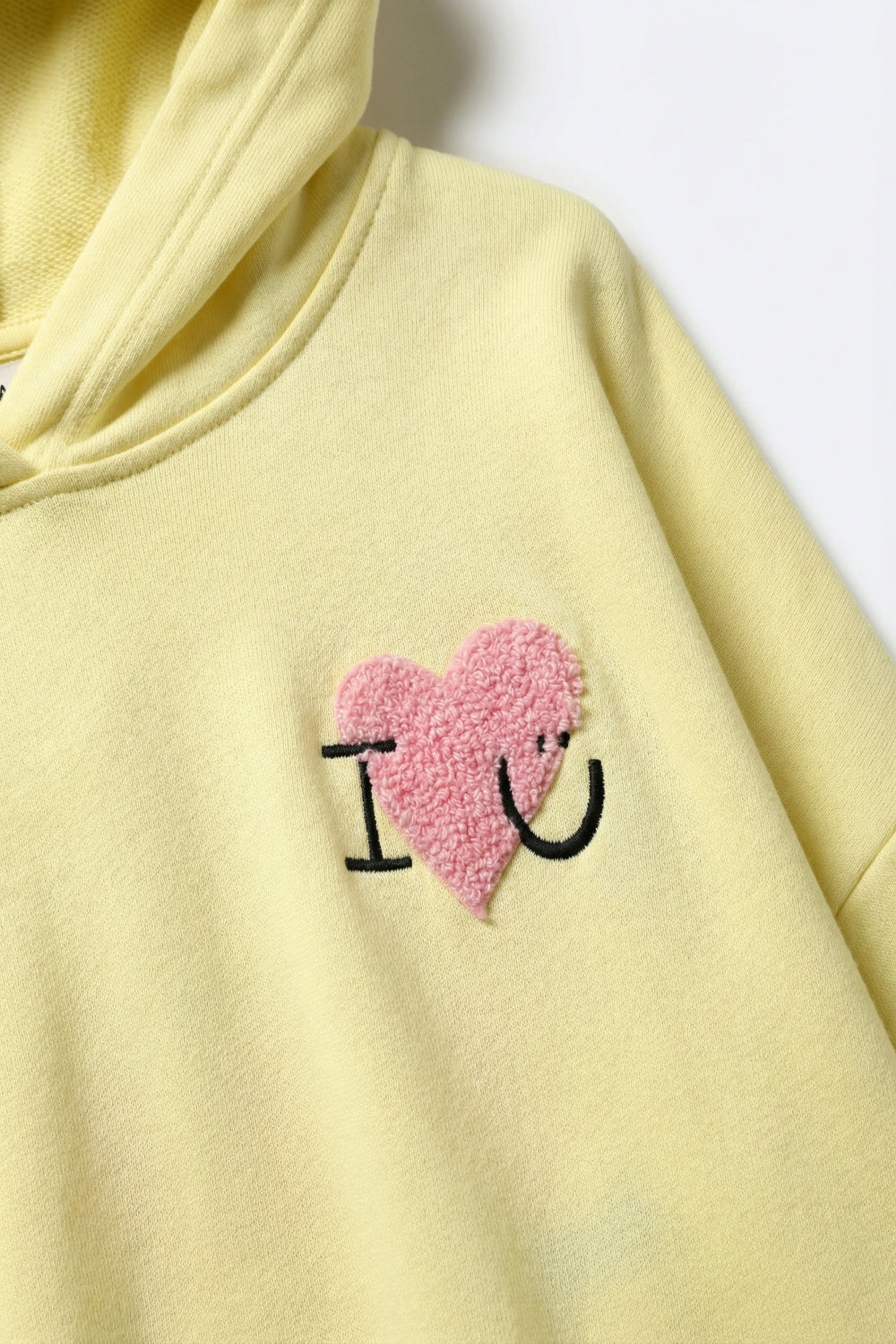 Yellow Super-Soft Hoodie with Bouclé Heart Graphic - Sweaters