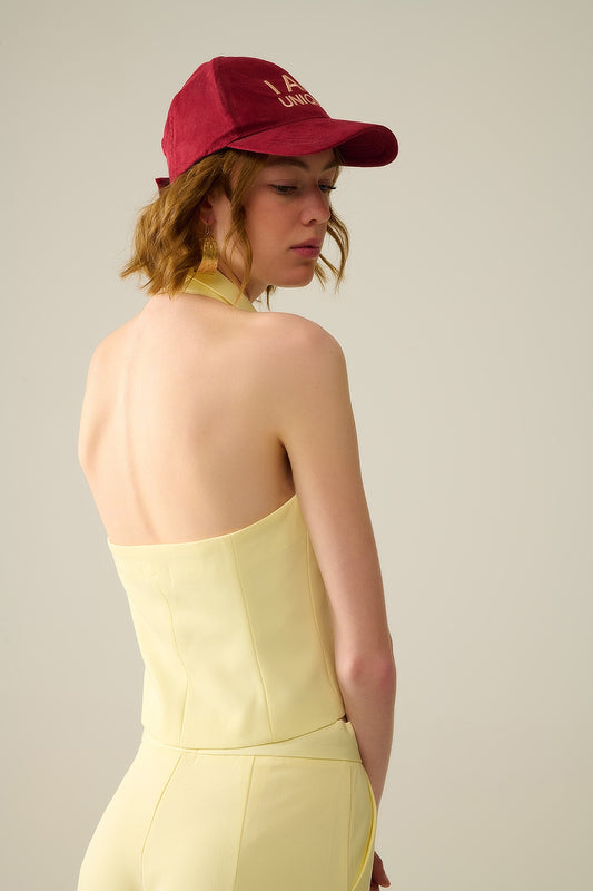 Yellow wrap vest with detailed gold button - Vests