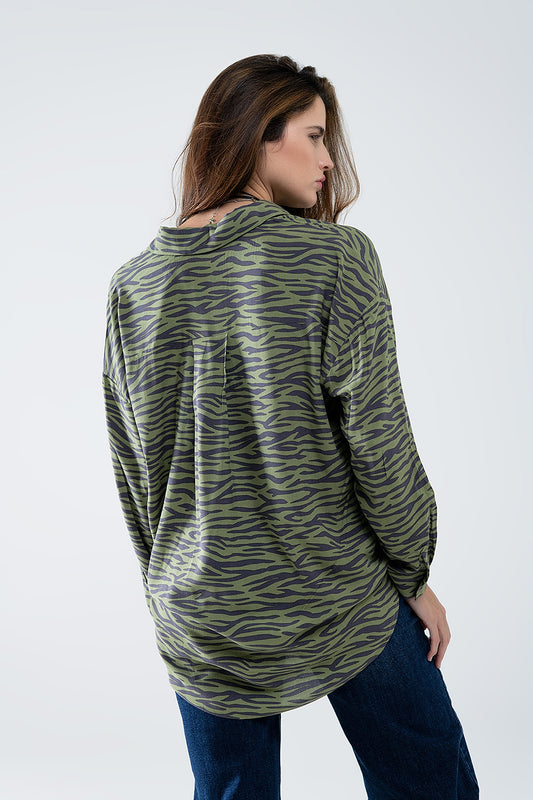 Zebra Printed Shirt in Green - Shirts