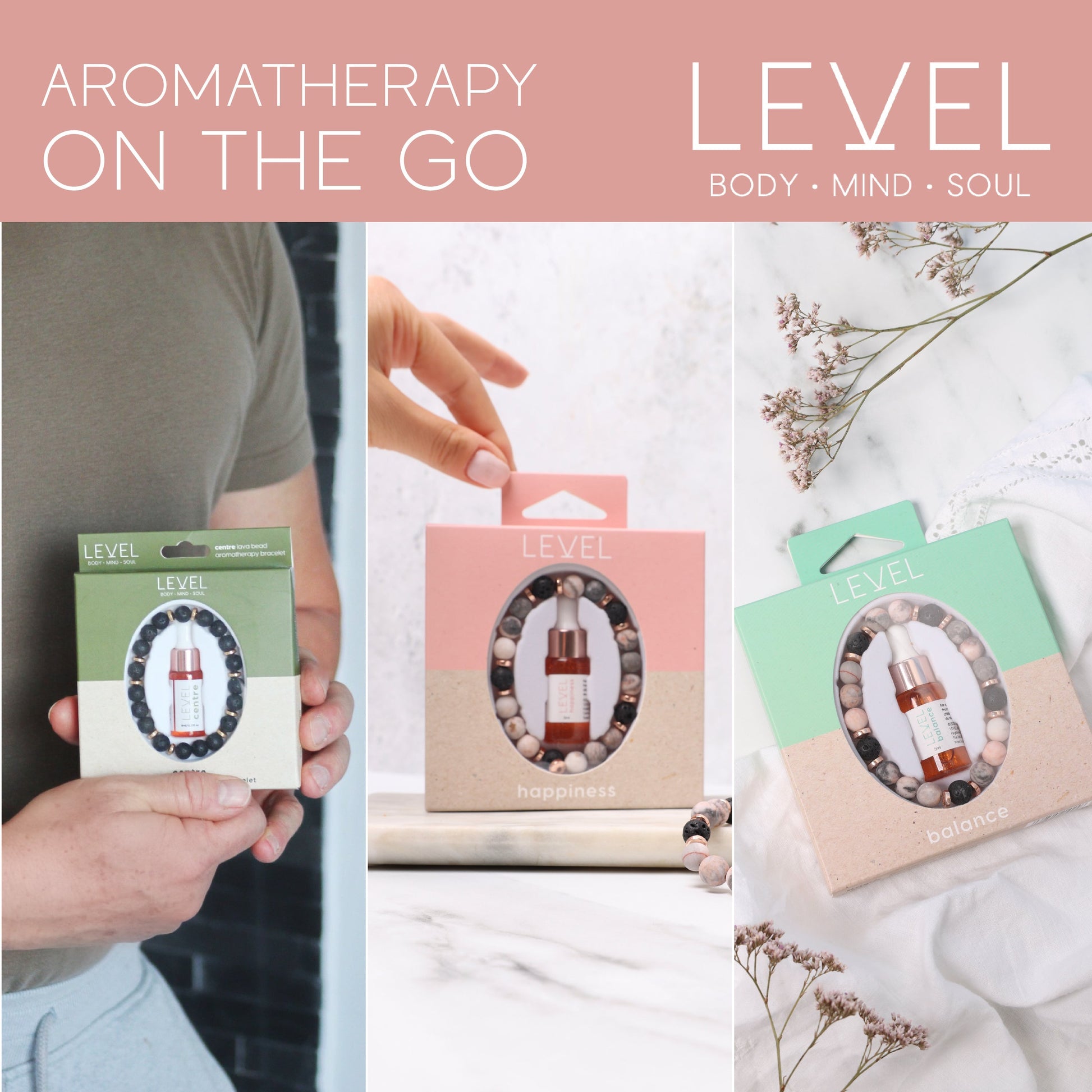Lava Bead Aromatherapy Bracelet Set - Happiness, Centre & Balance - Aromatherapy Bracelet