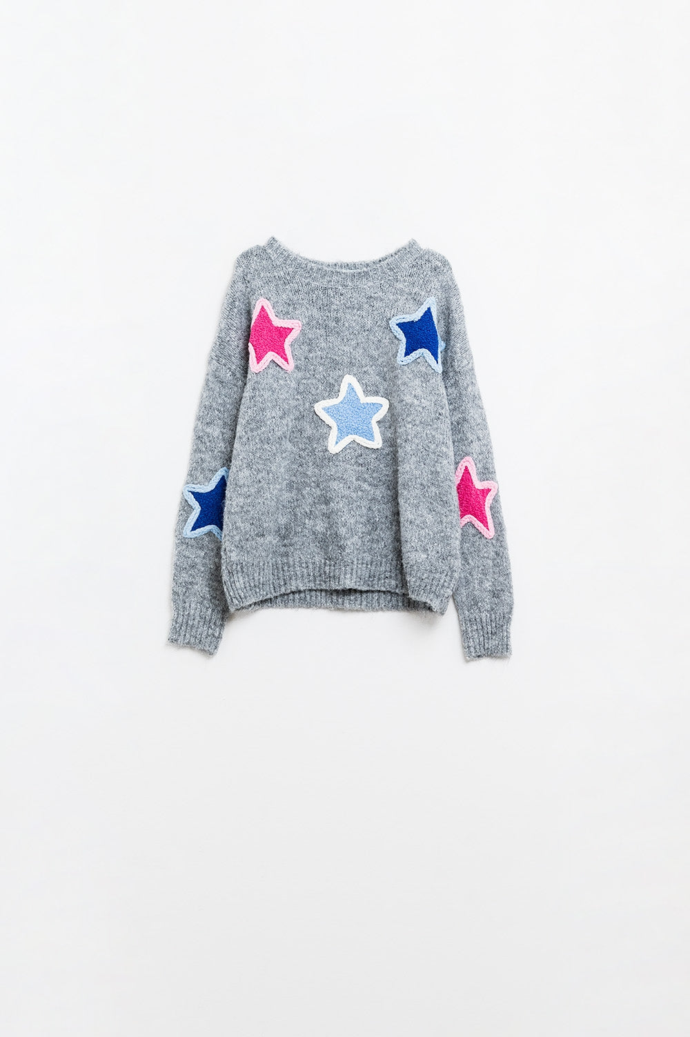 grey sweater With Embroidered Stars - jumper