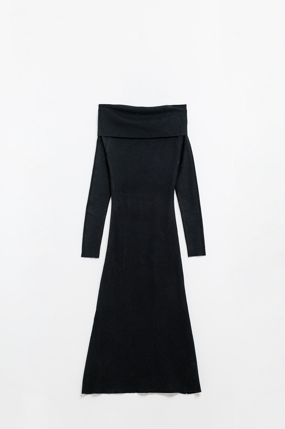 Maxi Knitted wide Bardot Dress in black - dress, Dresses
