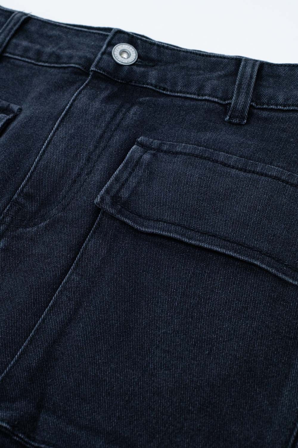 Black denim miniskirt with cargo pockets