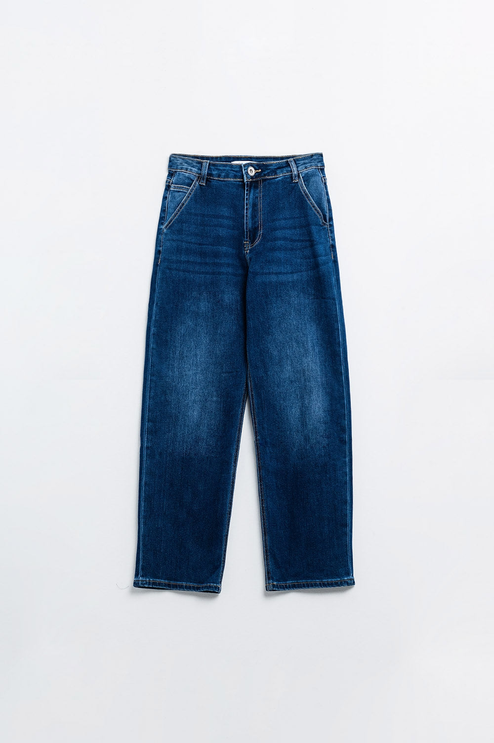 Straight Fit Jeans With Side Pockets in Mid Blue - Denim