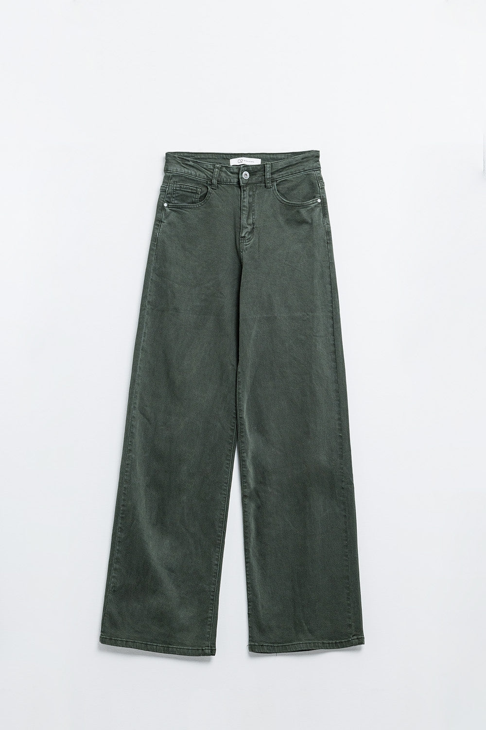 Military green high-waisted wide-leg pants - Coloured Jeans