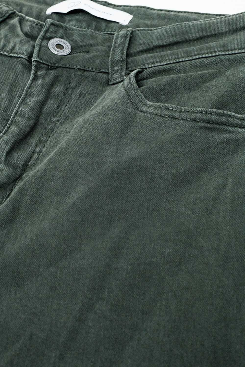 Military green high-waisted wide-leg pants - Coloured Jeans