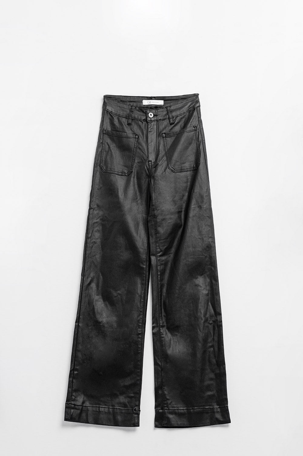 Faux leather pants with wide leg and pocket detail - trousers