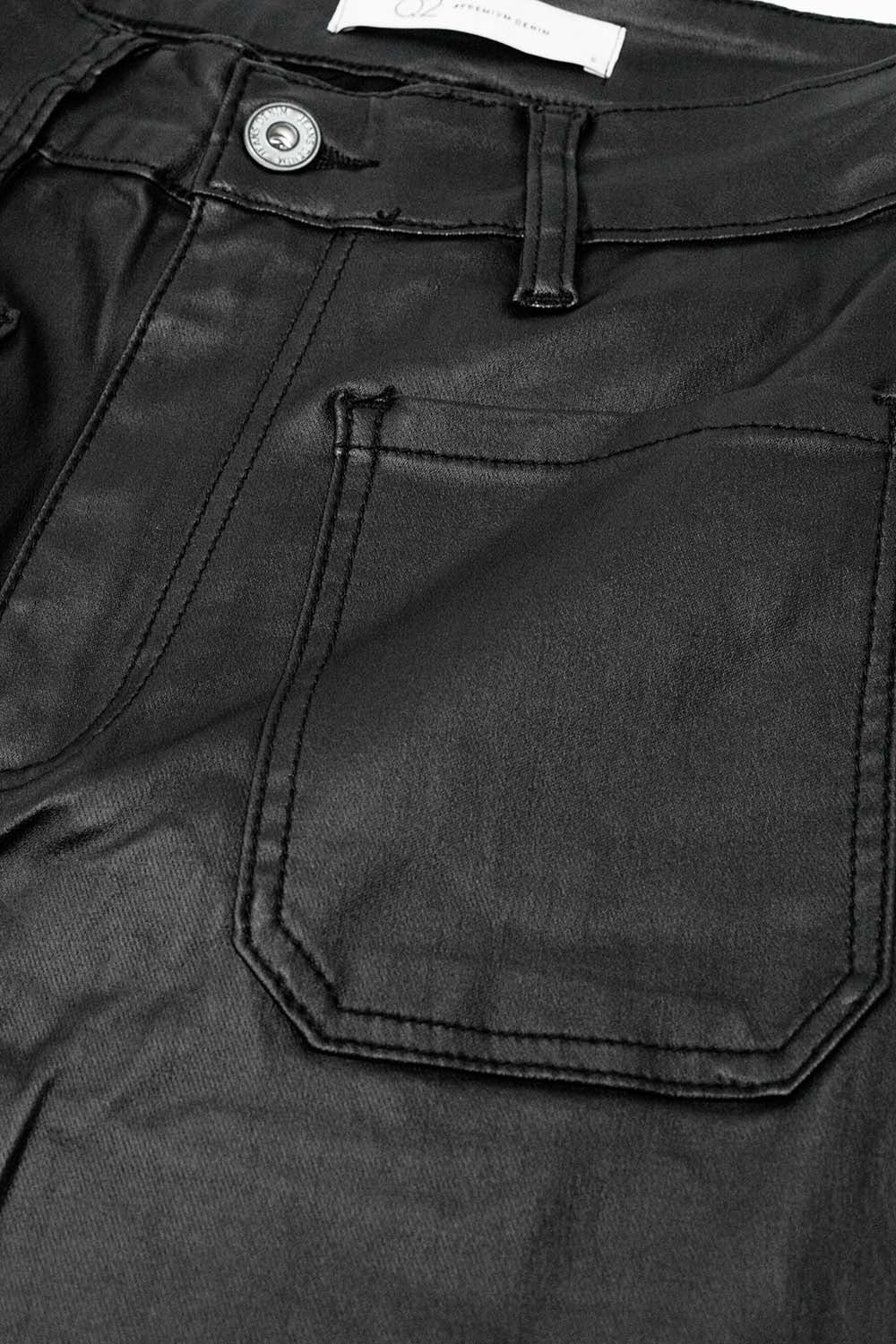 Faux leather pants with wide leg and pocket detail - trousers